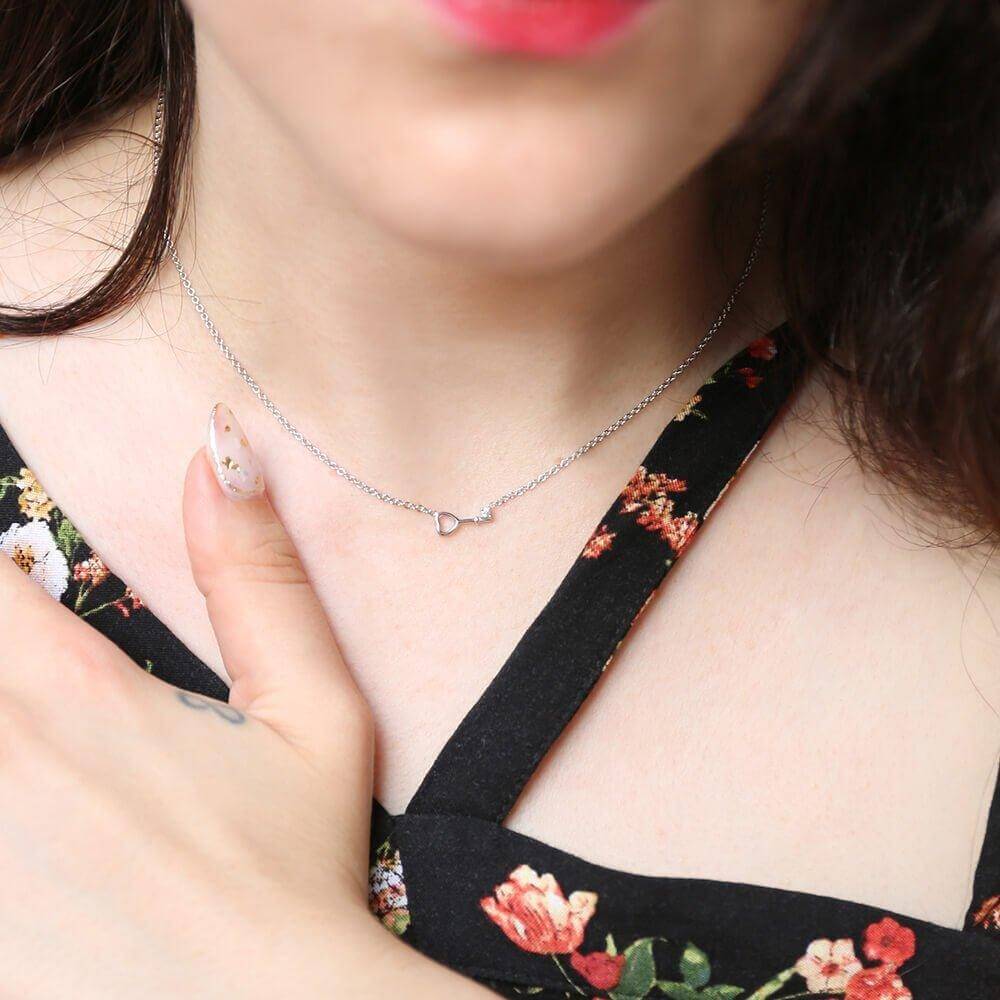 Sterling Silver Diamond Heart Key Pendant Necklace - Trendolla Jewelry