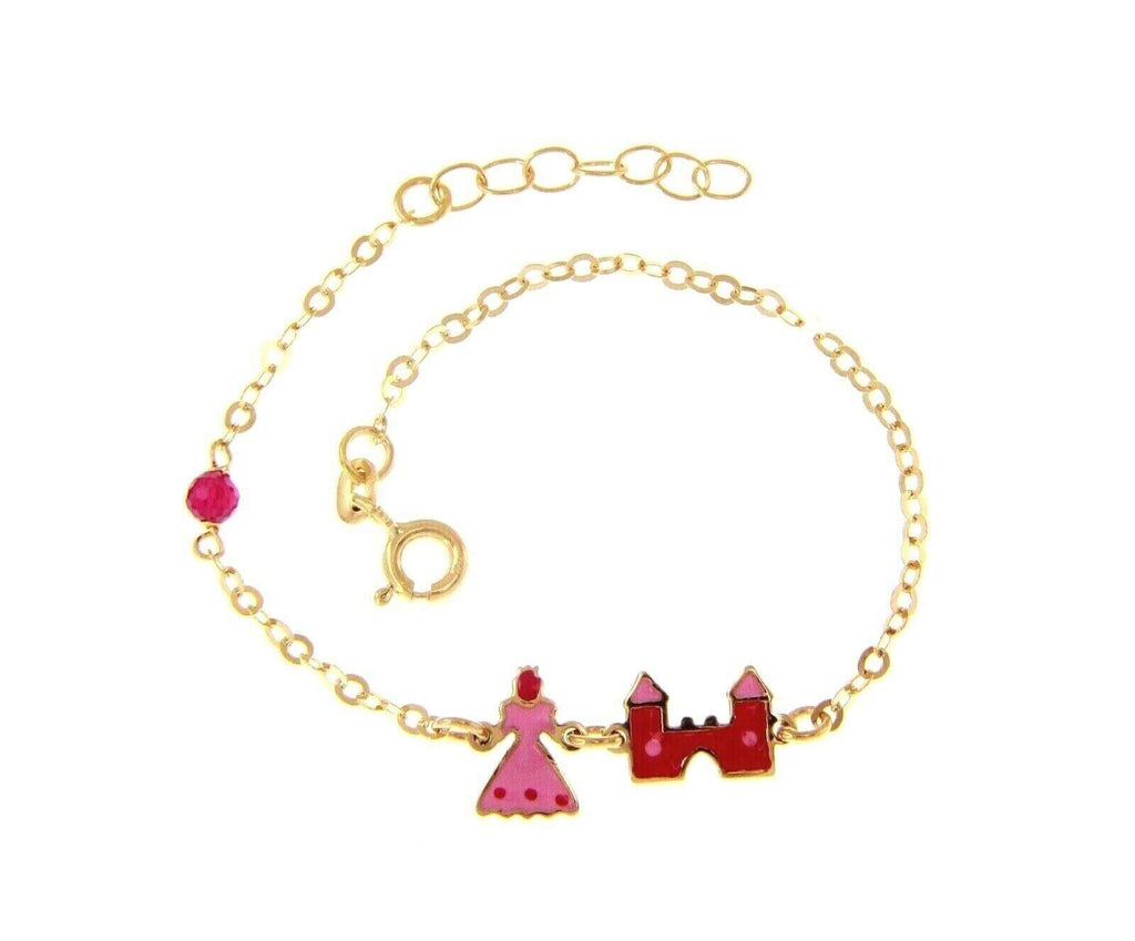 Kid child baby bracelet enamel princess and castle, baby charm bracelet - Trendolla Jewelry