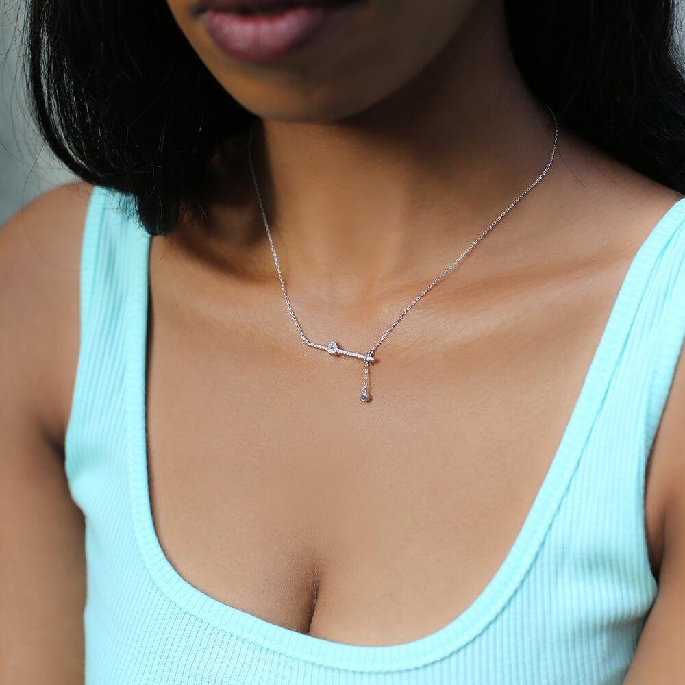 Luxy Teardrop Diamond Bar Necklace Horizontal Bar Pendant Necklace Gifts - Trendolla Jewelry