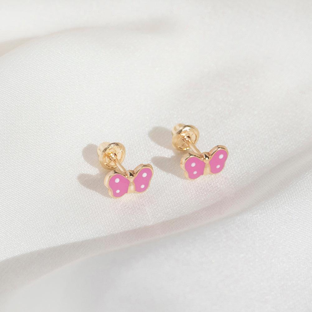 Tiny Polka Dot Butterfly Baby / Toddler / Kids Earrings Safety Screw Back Enamel - 14k Gold Plated - Trendolla Jewelry