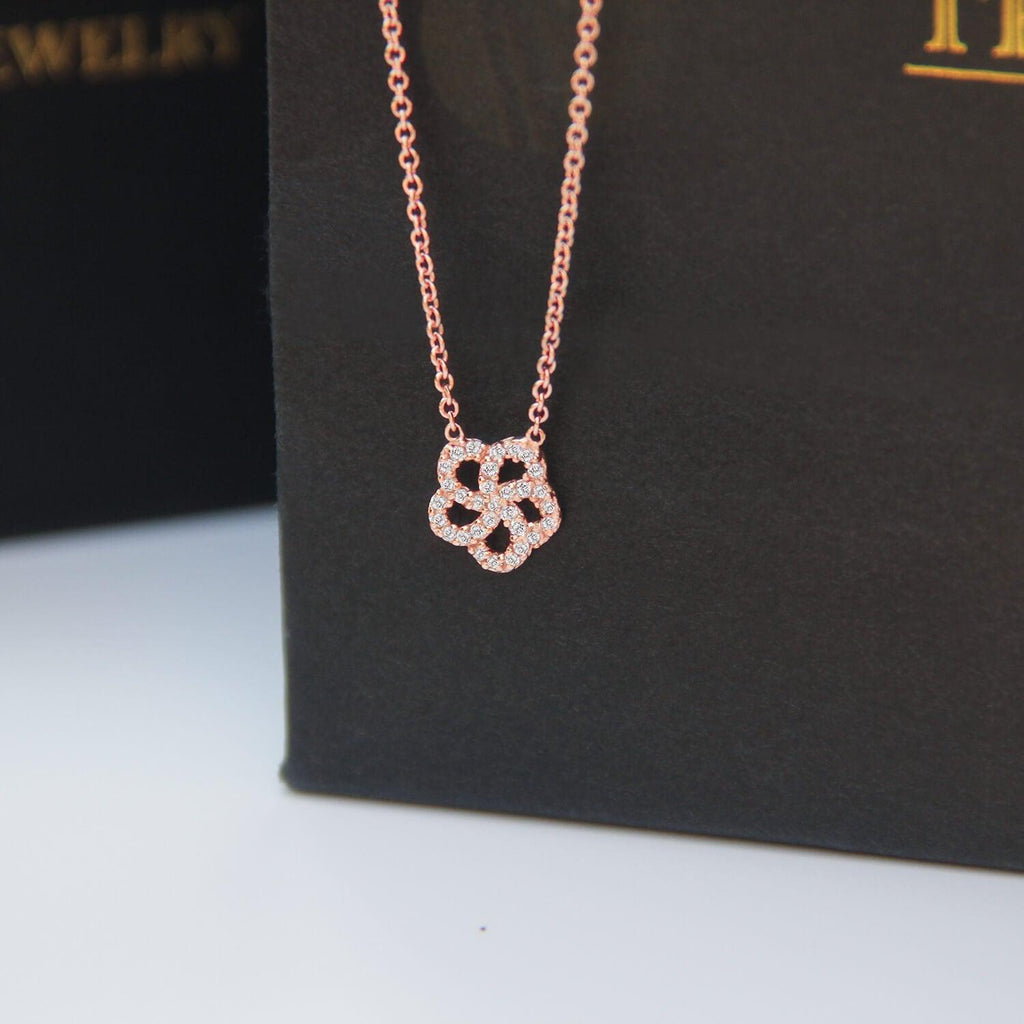 Flowers Plum Blossom Necklace Cubic Zirconia Diamond 18ct Rose Gold Plated Vermeil on Sterling Silver of Trendolla - Trendolla Jewelry