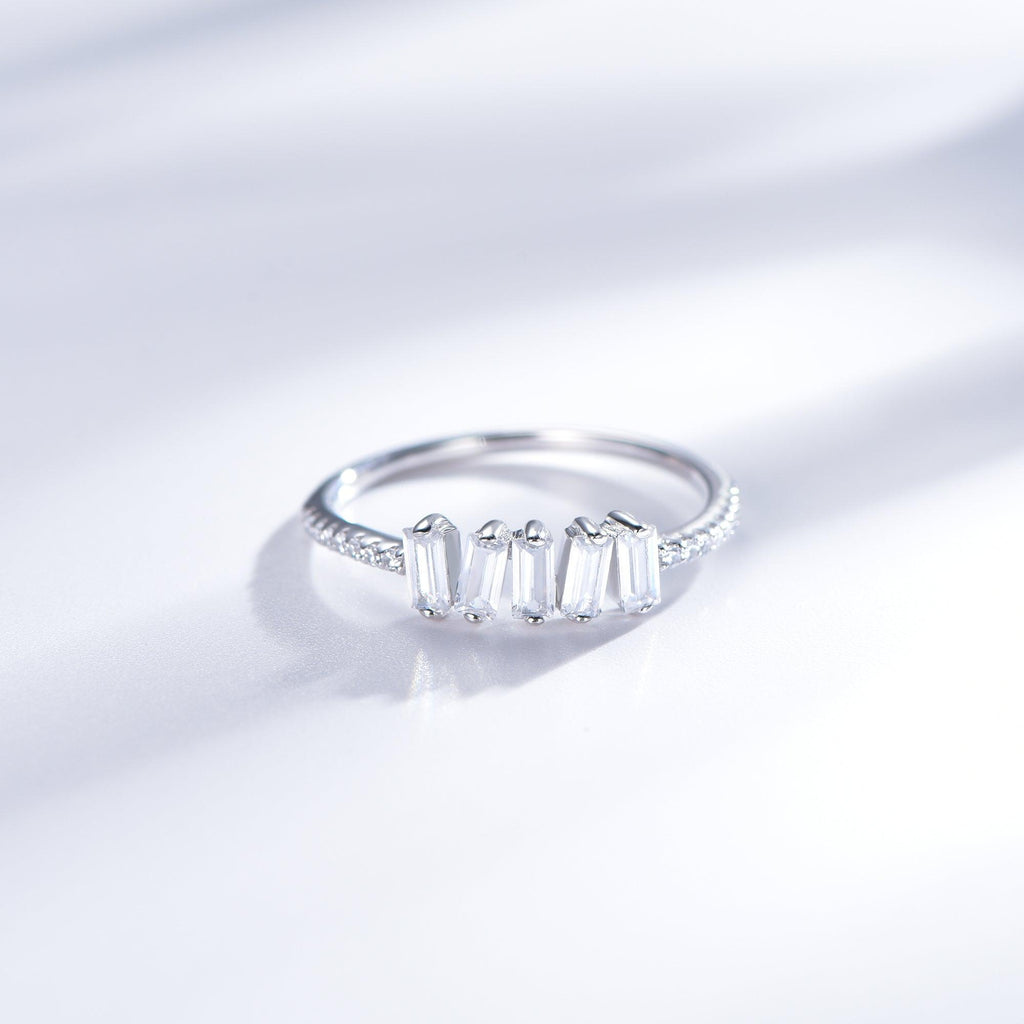White Stone Emerald Cut Engagement Ring - Trendolla Jewelry